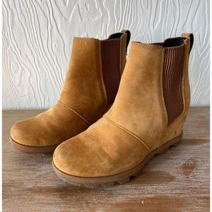 Sorel Women’s Sz 7.5 Joan of Artic Wedge II Chelsea Ankle Boot Carmel Brown